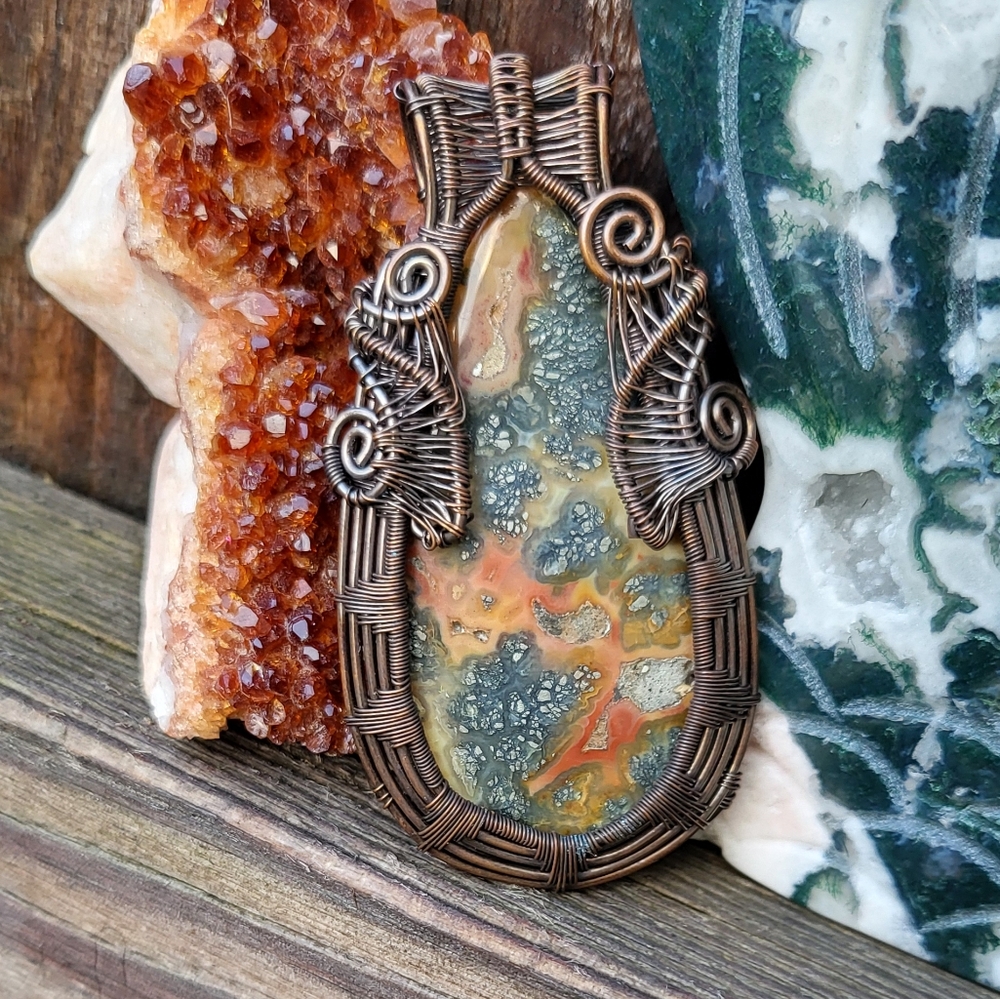 Handcrafted Artisan Marcasite w/ Carnelian Cabochon Pendant - Picture 2 of 2